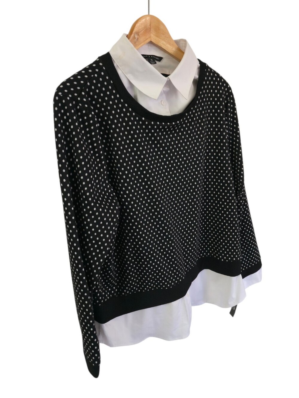 NWT Zac & Rachel Long Sleeve Polk Dot Sweater Faux Layer Shirt Size XL - Picture 3 of 16